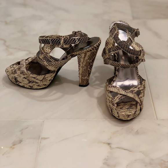 Snakeskin Calvin Klein High-Heel Strappy Sandals - Picture 3 of 8